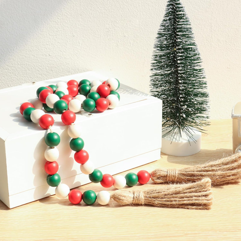 Guirlande de Noël en perles de bois, 39 po
