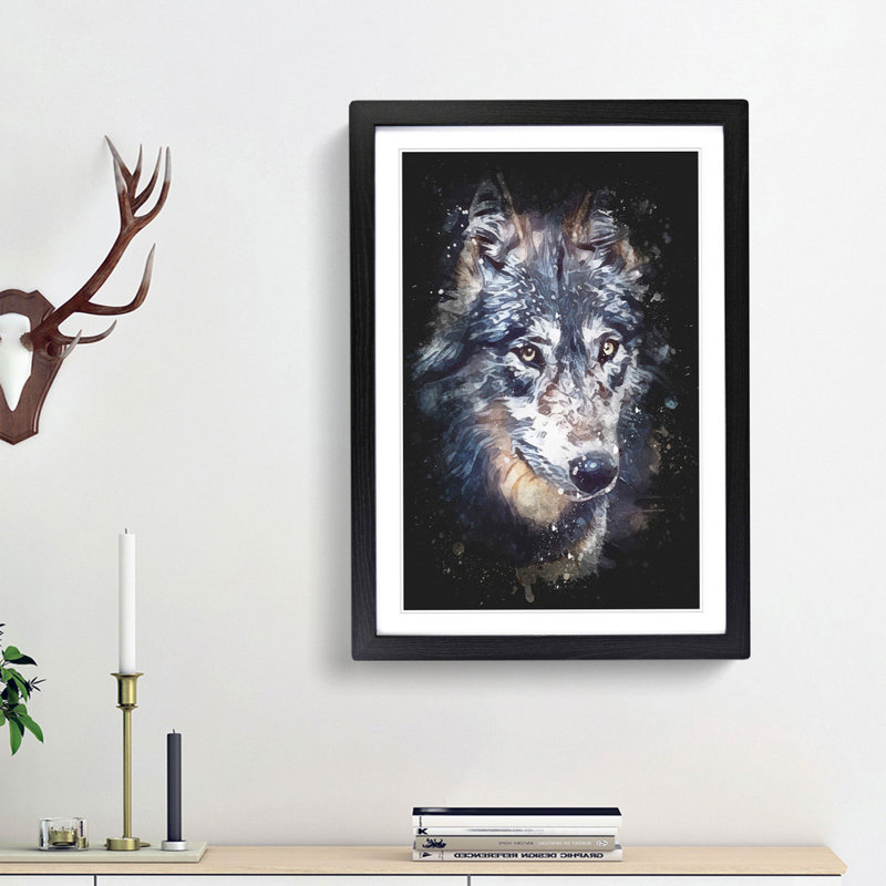 The Eyes of a Wolf - Framed Print, 45cm H x 33cm W x 2cm D, Black Framed
