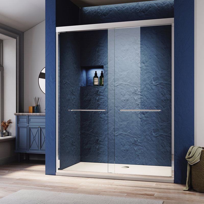 44-48 " W X 72 " H Chrome Finish,Sliding Opening Shower Glass Door Adjustable Semi Frameless Design Shower Door -Certified Thick Clear Clear Tempered Glass,304 Stainless Steel Handles