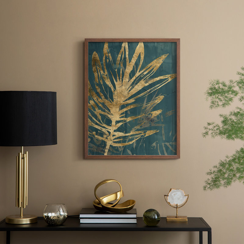 Reproduction encadrée de feuilles de jungle brunies I - bois massif, H 11 po x l 9 po, Noyer