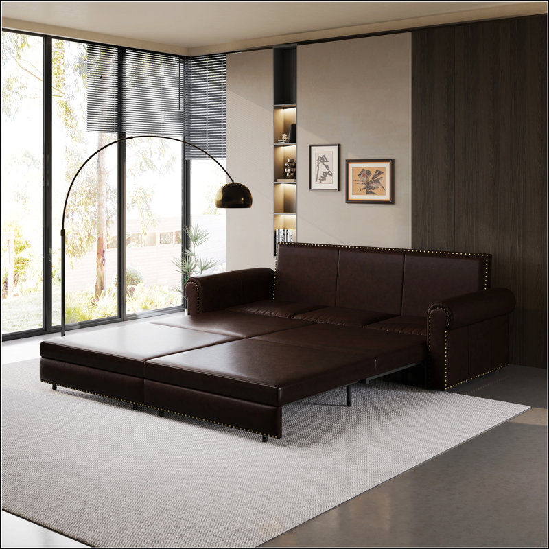 Chesterfield Sofa, Dark Brown Faux Leather