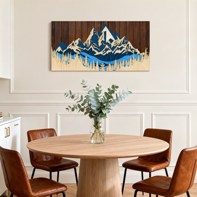 Paysage et nature, chaîne de montagnes avec neige et arbres, H 16 po x l 32 po