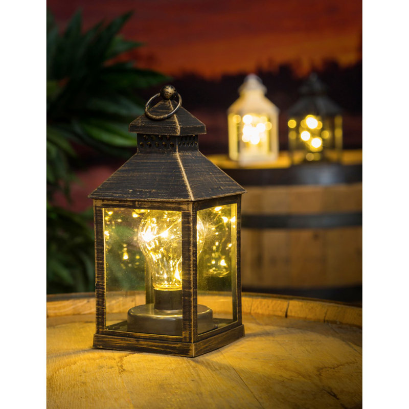 4.13'' Battery Powered Integrated LED Square / Rectangular Lantern, Brushed Gold