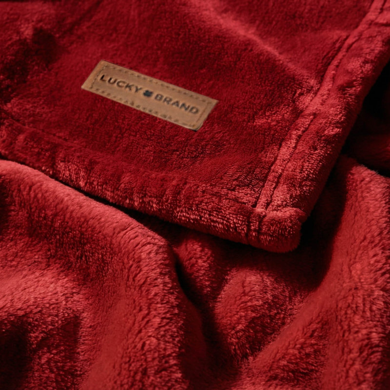 Lucky Brand Solid Plush Throw Blankets, Red