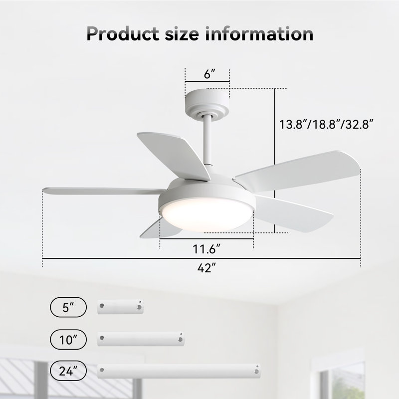 HOMLUX 42" Ceiling Fan With LED Lights & Remote Control, Silver