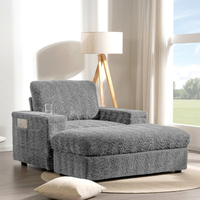 Canapé simple surdimensionné de 42 po, fauteuil en fausse fourrure de lapin avec porte-gobelets, méridienne rembourrée avec repose-pieds avec rangement et accoudoirs, canapé-lit avec siège profond pour le salon, appartement