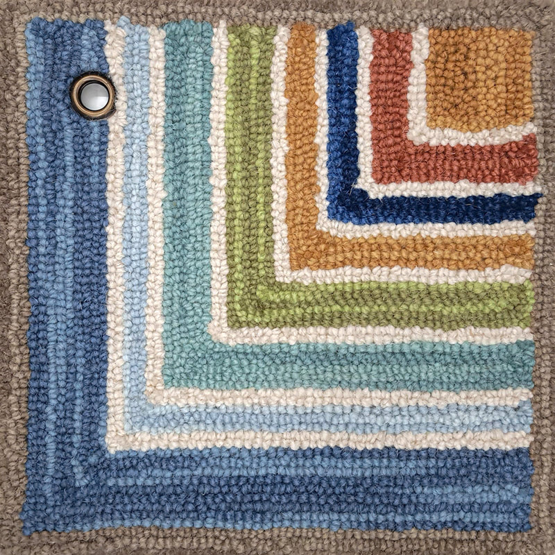 Tapis vert / rouge / bleu en laine touffeté à la main Log Cabin, Tapis de couloir 2 pi 6 po x 8 pi