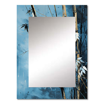 Serenity In Blue Bamboo Forest I - Bamboo Mirror, Traditional Unique Wall Mirror, Printed Metal Art
