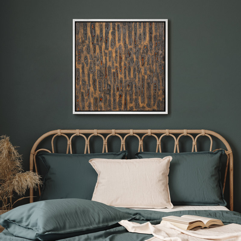 Art mural encadré sur toile - tons de terre industriels abstraits avec motif vertical délavé - 16 po x 16 po, 24 po x 24 po