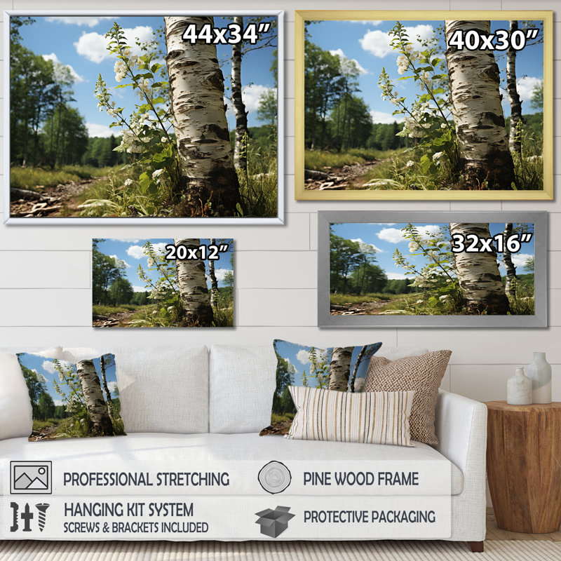 Birch Tree Forest Essence 3 - Art mural arbre, H 24 po x l 32 po x P 1 po, Toile tendue