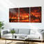 Ensemble de 3 tableaux sur toile représentant un paysage fantastique de château en feu-1646294689