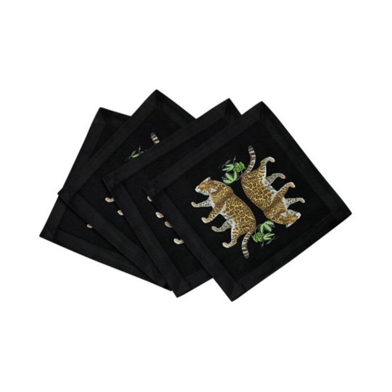 Leopard Seeing Double Square Napkins, Black