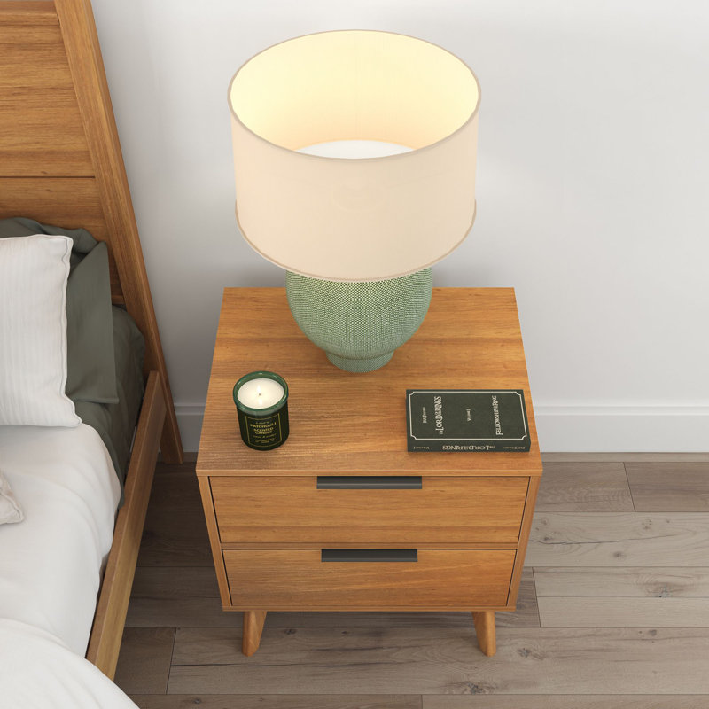 Haven 2 Drawer Nightstand, Pecan with Black Handle, Pecan