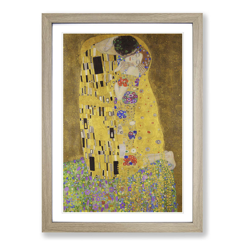 The Kiss No.1 by Gustav Klimt - Painting, Oak, 62cm H x 45cm W, Brown