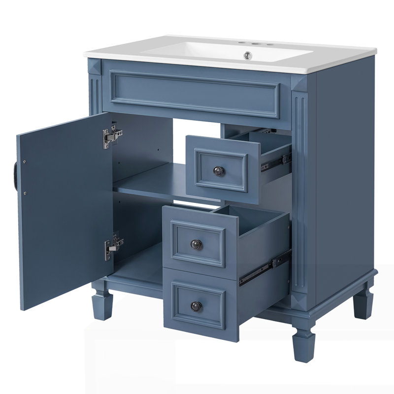 Meuble-lavabo 30 po avec lavabo en céramique, Bleu