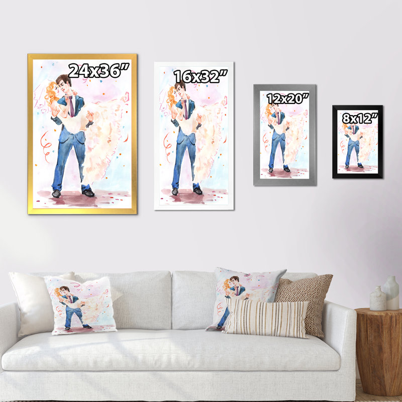Love Love Couple - Décoration murale sur toile glam, H 20 po x l 12 po x P 1 po, Impression noire sur toile encadrée