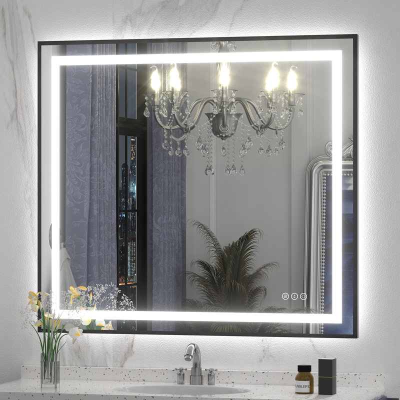 Wayfair Basics® UL Certified Front & Back LED Anti-Fog Tempered Glass Framed Bathroom/Vanity Mirror, 40" x 36"