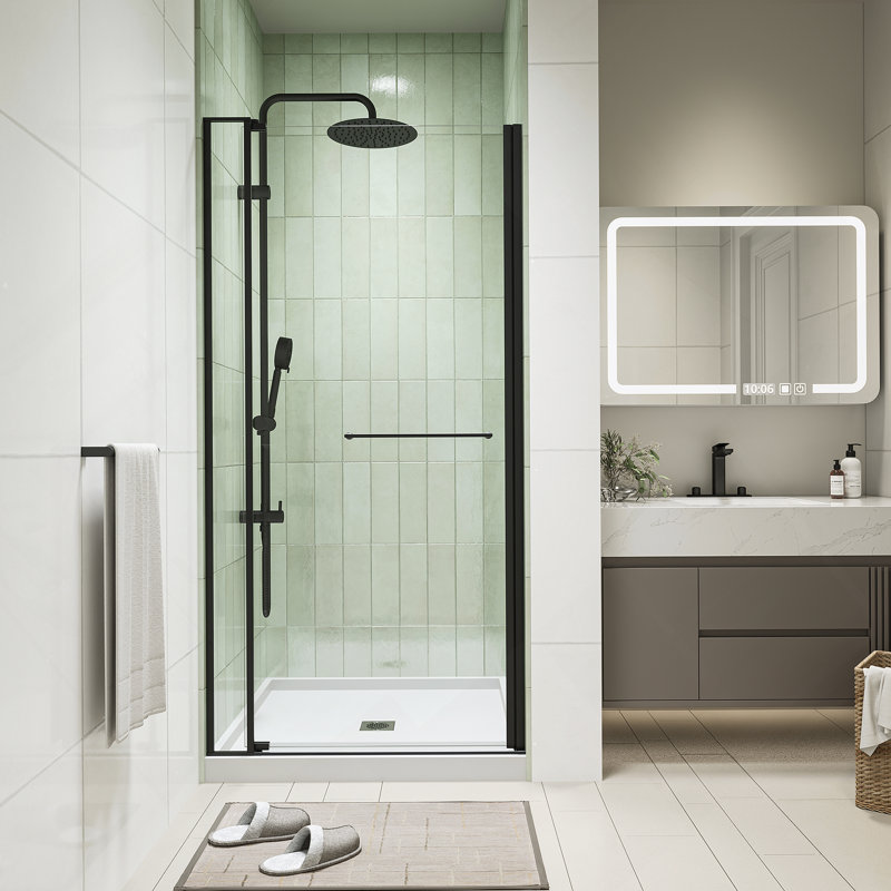 28-32"W X 72"H Left And Right Opening Universal Pivot Shower Door, Open Outside, With 1/4" And 5/16" Tempered Glass And Matted Black Finish