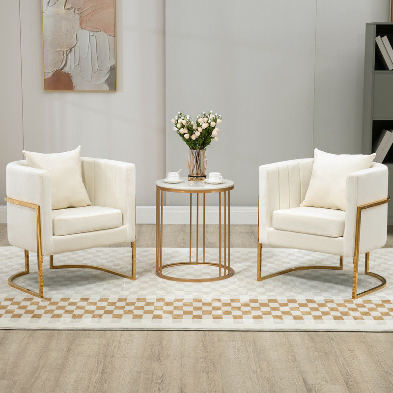 Zianah Velvet Barrel Chair, White Velvet