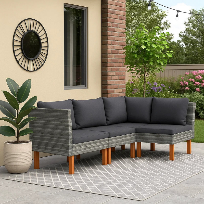 Canapé modulaire d'extérieur Casey, rotin gris, pieds en bois brun, 25 po