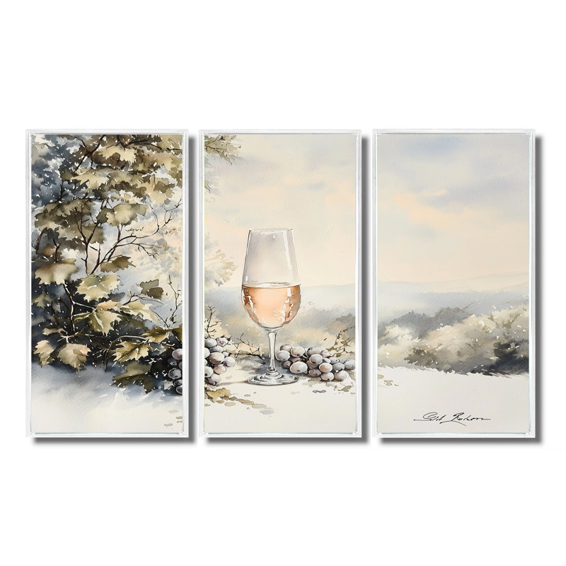 Grape Wine Chardonnay Glass II - ensemble d'art mural vin et champagne, H 40 po x l 60 po, Reproduction avec cadre flottant