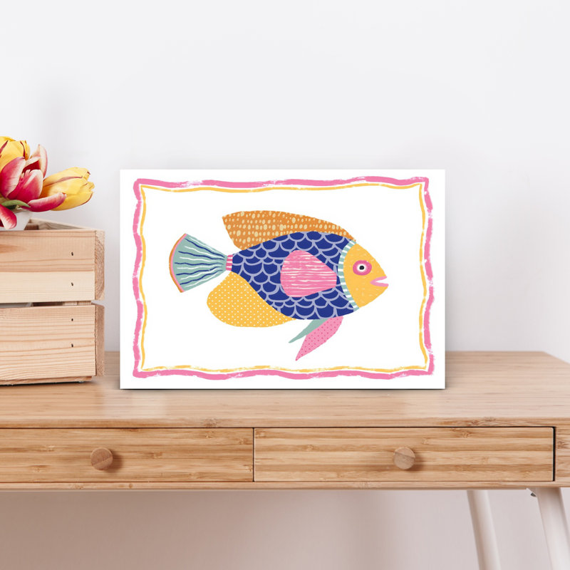 Poisson III, art mural contemporain abstrait, 12" H x 18" W
