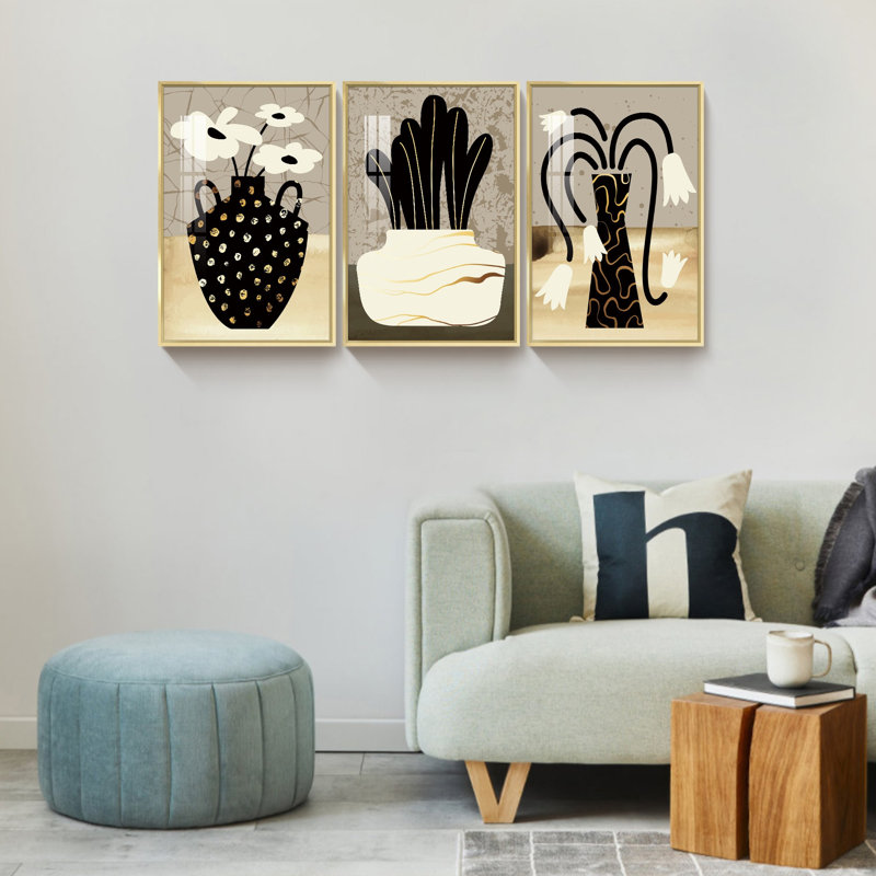 Boho, reproduction d'art encadrée sur toile 3 pièces, H 24 po x l 48 po x P 1,34 po, Or