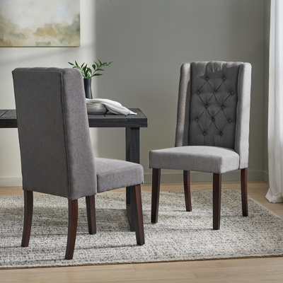 2 pièces, chaises de salle à manger à dossier haut gris foncé et bois de bouleau