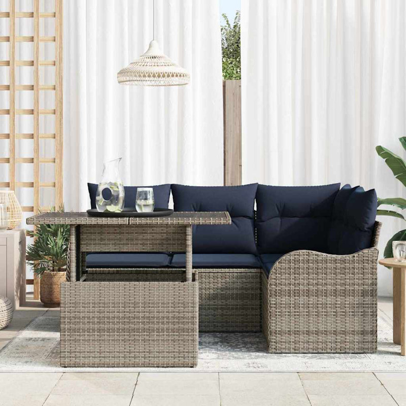 Ensemble repas d'extérieur avec coussin 5 pièces vidaXL, Coussin bleu marine / structure grise