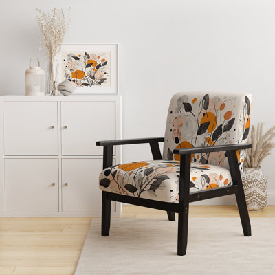 Retro Terracotta Wildflowers Illustration XII - Velvet Upholstered Contemporary Arm Chair, Brown Accent Chair