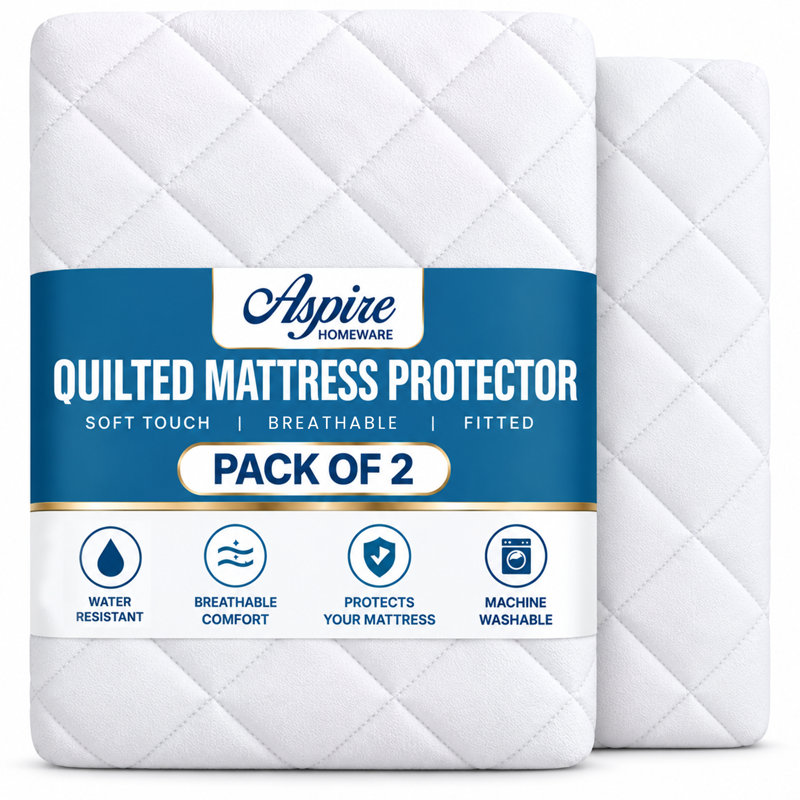 Aspire Homeware Quilted Mattress Protector, Single (91cm W x 190cm L)
