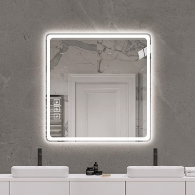 Miroir de salle de bain 36 po x 36 po à DEL avec miroirs de salle de bain avec lumières frontales anti-buée et sans miroir
