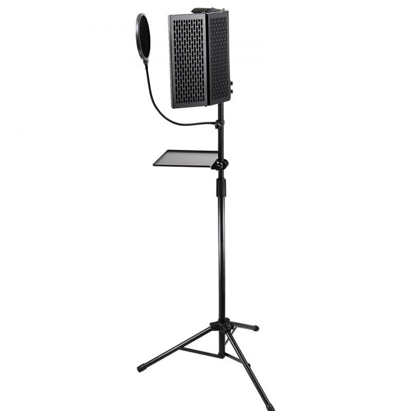 Bouclier d'isolation de microphone, 5 panneaux, écran de micro pliable pour studio, avec filtre anti-pop et trépied de sol Adaptateur de microphone de 3/8 po à 5/8 po, pour yéti bleu et micros à condensateur