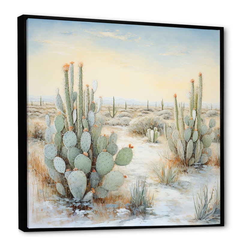 " Cactus Charm In Winter I ", 24" H x 24" W x 1" D, Black Floater Framed