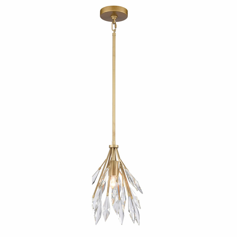 Luminaire suspendu 13 "Crystal Fusion en or péruvien avec grands cristaux transparents à facettes