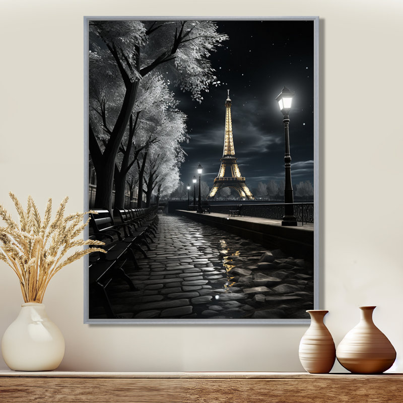 «Parisian Moonlit Night II», reproduction sur toile, H 40 po x l 30 po x P 1,5 po, Encadrement argenté