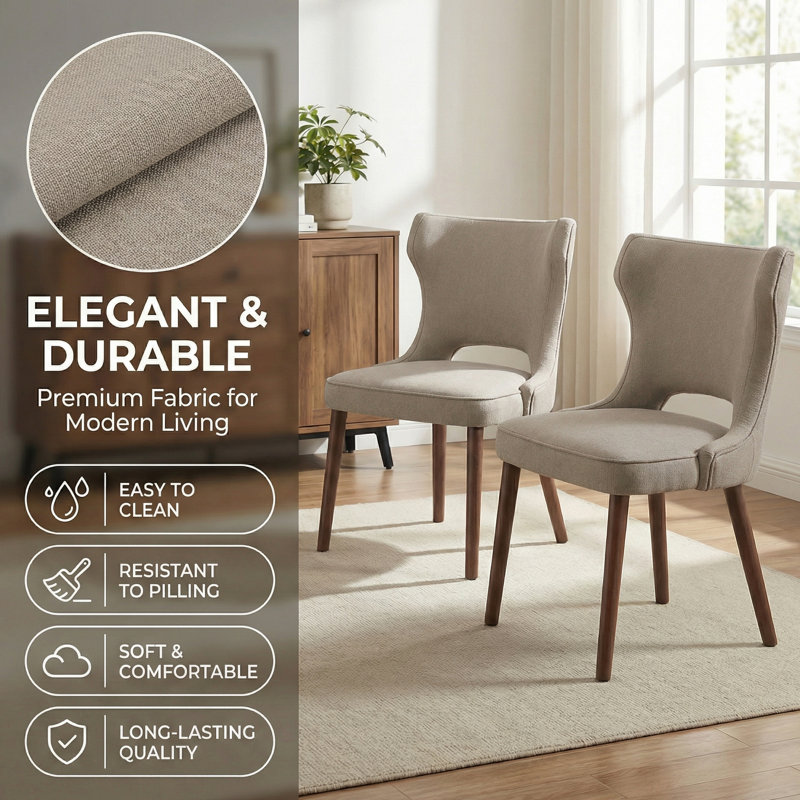 18.3'' Seat Height Modern Upholstered Wingback Dining Chair with Solid Wood Legs, Camel