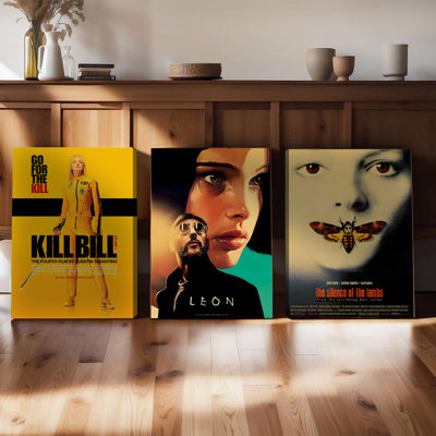 Ensemble de 3 affiches encadrées, style vintage, inspirées des films Kill Bill, Léon et Le Silence des Agneaux. Décoration murale sur toile. Impressions classiques pour cinéma maison, salon, chambre à coucher, bureau. Idée cadeau moderne pour les cinéphiles.