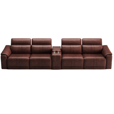5 modulaires modulaires en cuir brun foncé, confortables pour le salon avec fauteuil inclinable électrique, porte-gobelets et rangement, conception moderne
