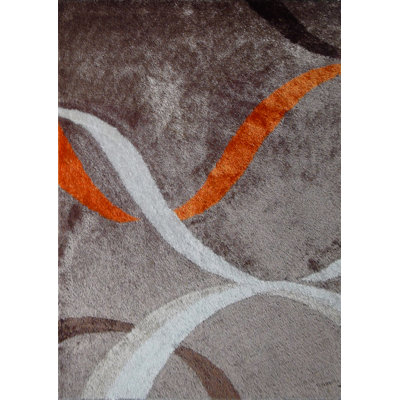 Tapis brun / brun touffeté à la main à motif abstrait Neligh