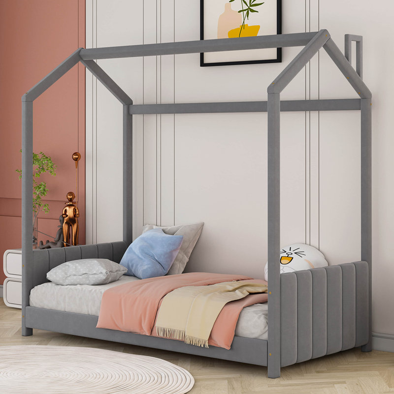 Searsboro  Velvet House Bed Wood Bed, Twin, Gray