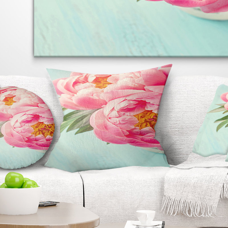 Peony Flowers on Blue Background - Floral Printed Pillow, 16" x 16", Throw Pillow