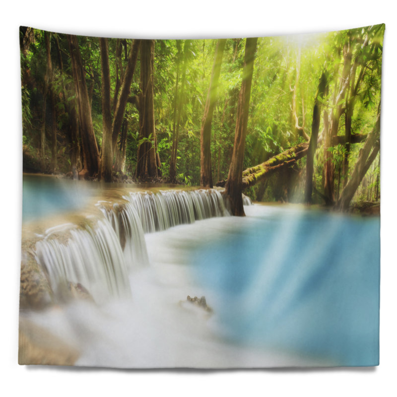 Paysage cascade de huai mae kamin tapisserie, H 50 po x l 60 po