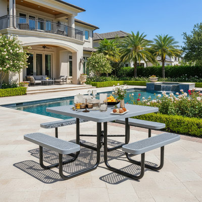 Table de pique-nique robuste pour l'extérieur avec trou pour parasol pour 8 personnes Outdoor Furniture