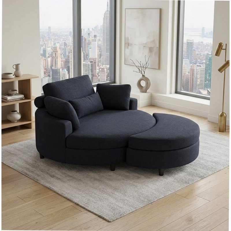 Fauteuil demi-tonneau avec repose-pieds Danieal, Mélange de polyester noir