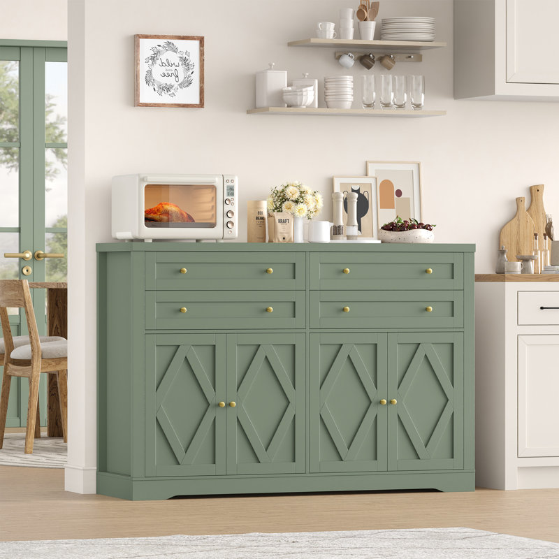 55.1" W Sideboard with 4 Drawers, Thickened Desktop, Light Gray