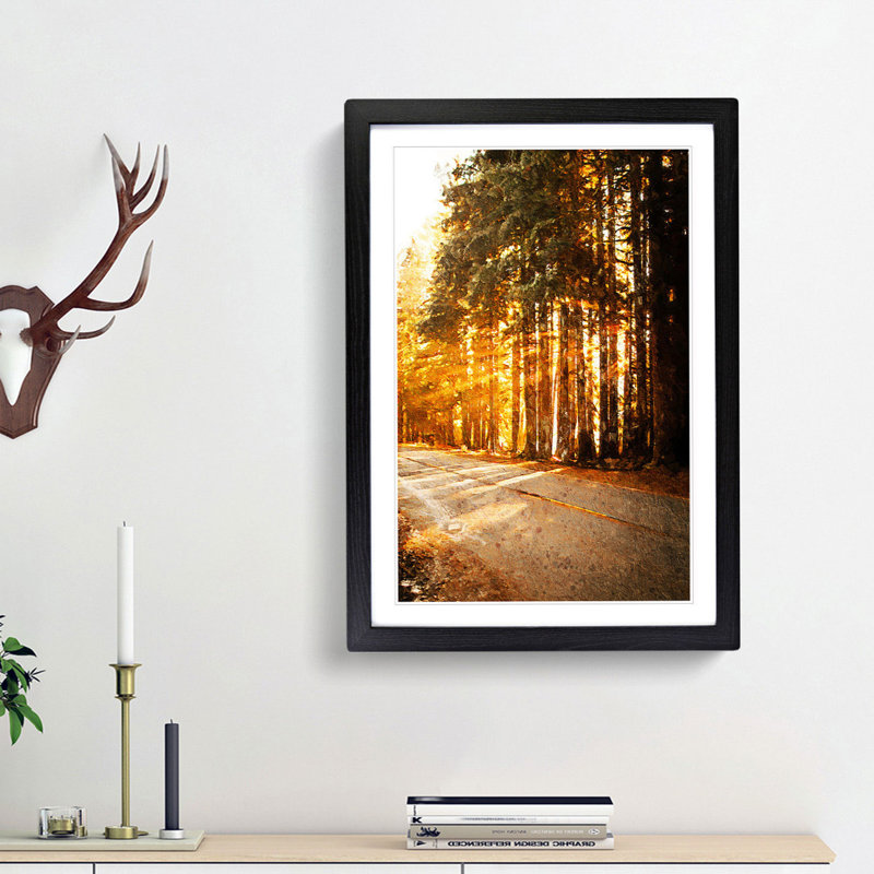 Sunlight Through the Forest - Picture Frame Painting Print, 48cm H x 36cm W x 2cm D, Black Framed