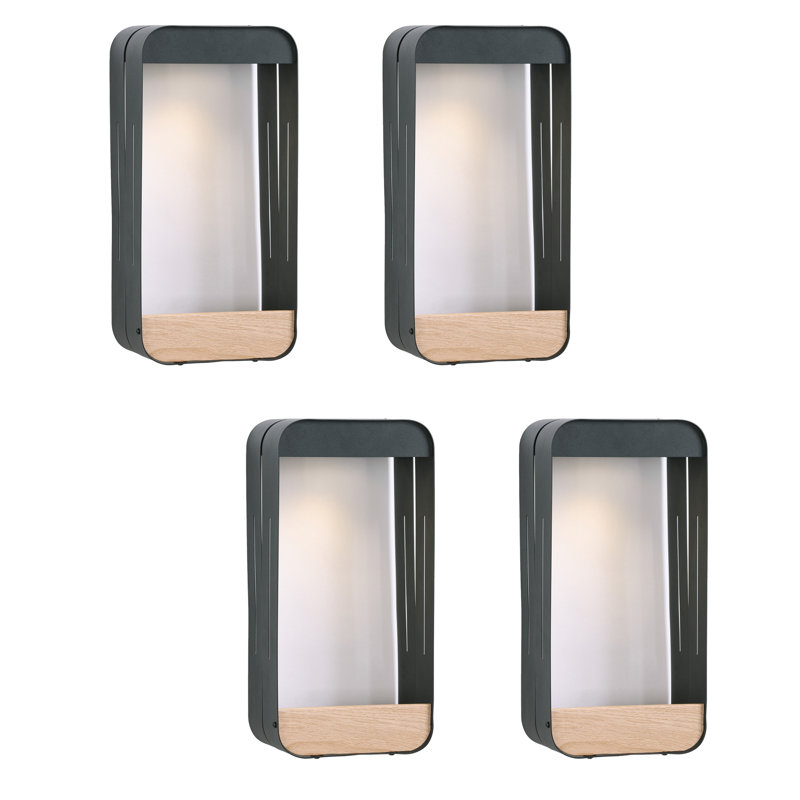 Metal Outdoor Walllight With Solar-Powered LED With Dusk To Dawn(Set of 4), 13.5" H x 6.49" W x 4.72" D, Black