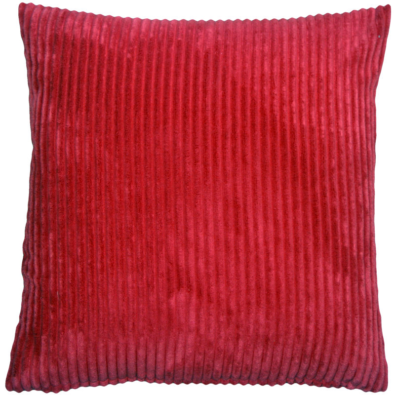 Wide Wale Corduroy Solid Color Plush Polyester Filled Reversible Throw Pillows, 22" H x 22" W x 7" D, Red
