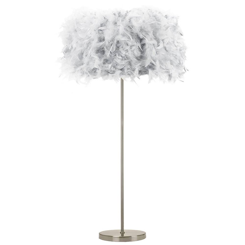 Mcclellan Modern and Chic Real Feather Floor Lamp with Base and Switch, Grey